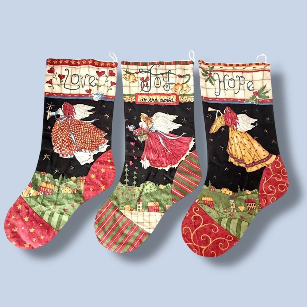 Set of 3 Handmade Christmas Stockings “Angels Watching Over Me” Fabric